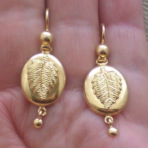 Antique Vintage Russian Soviet USSR 18K 750 Yellow Gold Dangle Drop EARRINGS - Picture 7 of 7